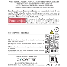 BIOCENTER Vela natural de cera de soja - FRUTOS ROJOS, dulzura y energía - 200 g (40 horas)