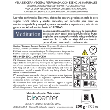 BIOCENTER Vela natural de cera de soja - MEDITATION, calma, introspección y armonía - 200 g (40 horas)
