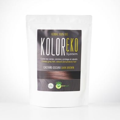 KOLOREKO Tinte natural CASTAÑO OSCURO de aplicación única – Coloración 100% vegetal y ecológica