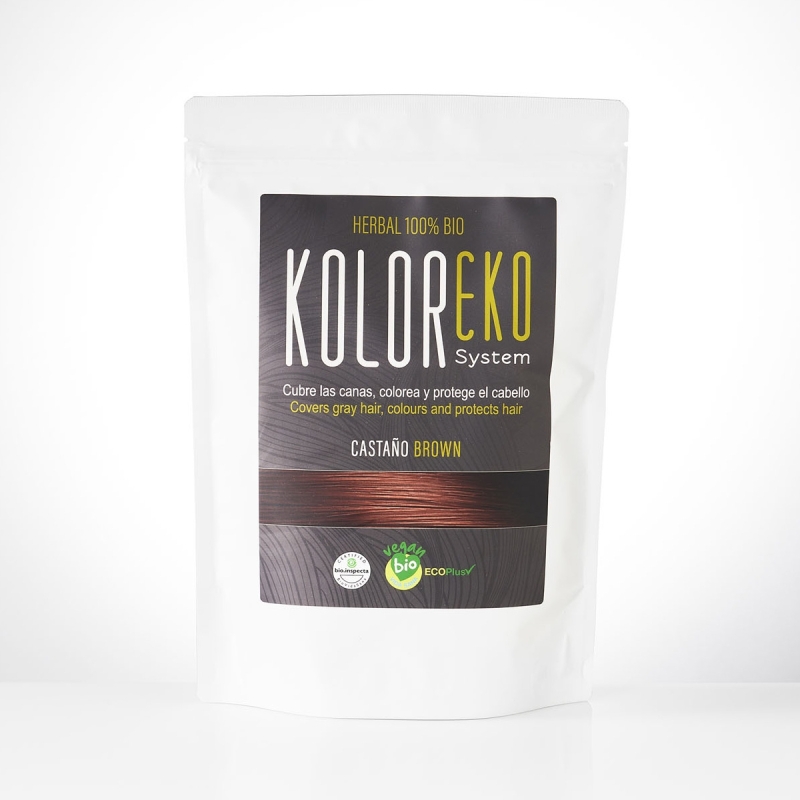 KOLOREKO Tinte natural CASTAÑO de aplicación única – Coloración 100% vegetal y ecológica