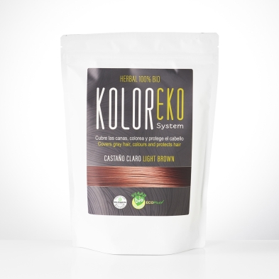 KOLOREKO Tinte natural CASTAÑO CLARO de aplicación única – Coloración 100% vegetal y ecológica