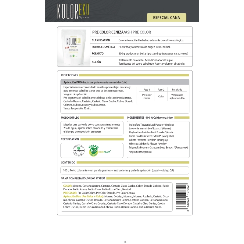 KOLOREKO PRECOLOR CENIZA para tinte natural – Coloración 100% vegetal y ecológica