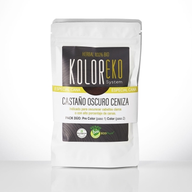 KOLOREKO Tinte natural dúo CASTAÑO OSCURO CENIZA - especial canas - pre color CENIZA + tinte CASTAÑO OSCURO