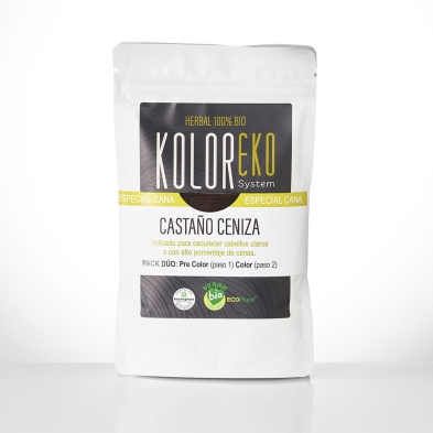 KOLOREKO Tinte natural dúo CASTAÑO CENIZA - especial canas - pre color CENIZA + tinte CASTAÑO