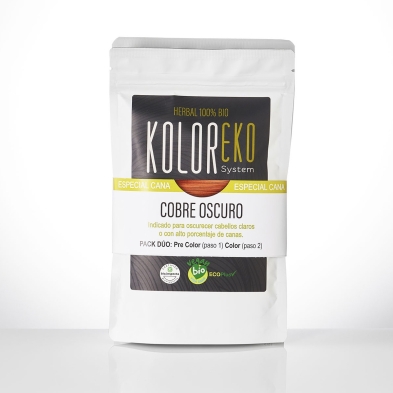 KOLOREKO Tinte natural dúo COBRE OSCURO - especial canas - pre color CENIZA + tinte COBRE