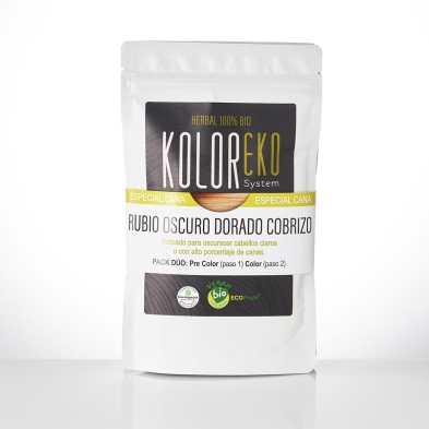 KOLOREKO Tinte natural dúo RUBIO OSCURO DORADO COBRIZO - especial canas - pre color CENIZA + tinte DORADO COBRIZO