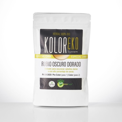 KOLOREKO Tinte natural dúo RUBIO OSCURO DORADO - especial canas - pre color CENIZA + tinte RUBIO DORADO