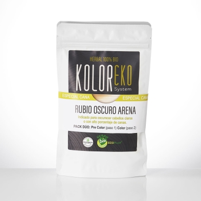 KOLOREKO Tinte natural dúo RUBIO OSCURO ARENA - especial canas - pre color CENIZA + tinte RUBIO ARENA