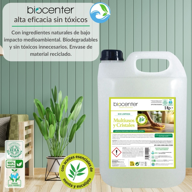 BIOCENTER Limpiador ecológico Multiusos y Cristales de Oxígeno Activo - formato maxi ahorro 5 Kg