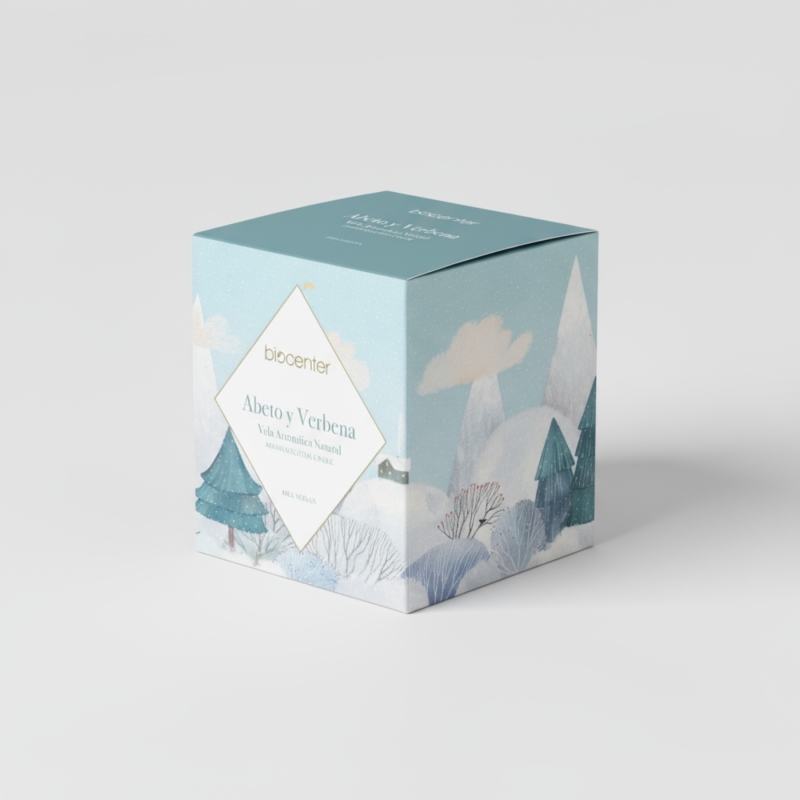 BIOCENTER Vela natural de cera de soja – ABETO Y VERBENA, calma, refresca, aclara la mente y mejora el humor - 200 g (40 horas)