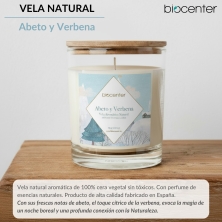 BIOCENTER Vela natural de cera de soja – ABETO Y VERBENA, calma, refresca, aclara la mente y mejora el humor - 200 g (40 horas)
