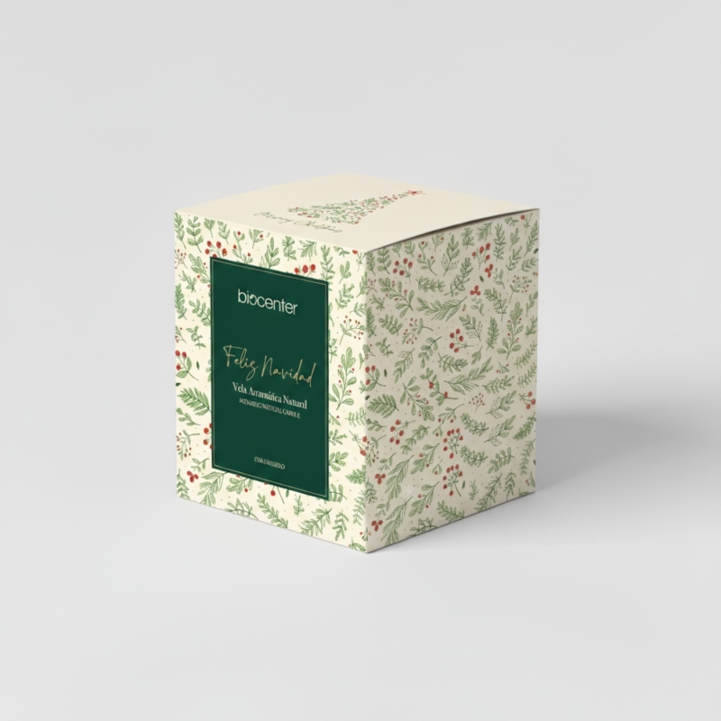 BIOCENTER Vela natural de cera de soja – FELIZ NAVIDAD, calidez y celebración - 200 g (40 horas)