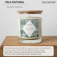 BIOCENTER Vela natural de cera de soja - JAZMÍN BLANCO, paz y seducción - 200 g (40 horas)
