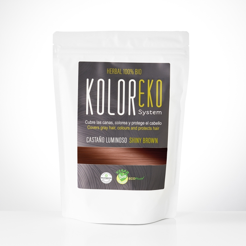KOLOREKO Tinte natural CASTAÑO LUMINOSO de aplicación única – Coloración 100% vegetal y ecológica