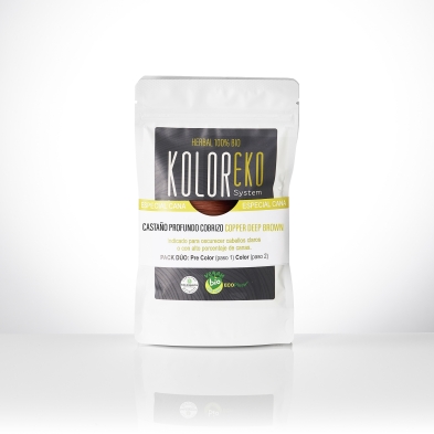 KOLOREKO Tinte natural dúo CASTAÑO PROFUNDO COBRIZO - especial canas - pre color COBRE + tinte CASTAÑO PROFUNDO