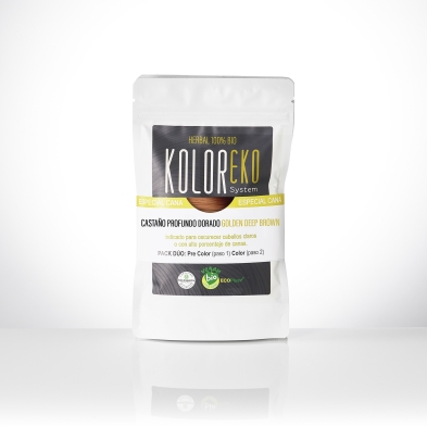 KOLOREKO Tinte natural dúo CASTAÑO PROFUNDO DORADO - especial canas - pre color DORADO + tinte CASTAÑO PROFUNDO