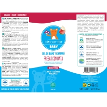 BIOCENTER BABY Gel de baño Bebé Cuerpo y Cabello - 2 en 1 natural Fresas con Nata - 500 ml
