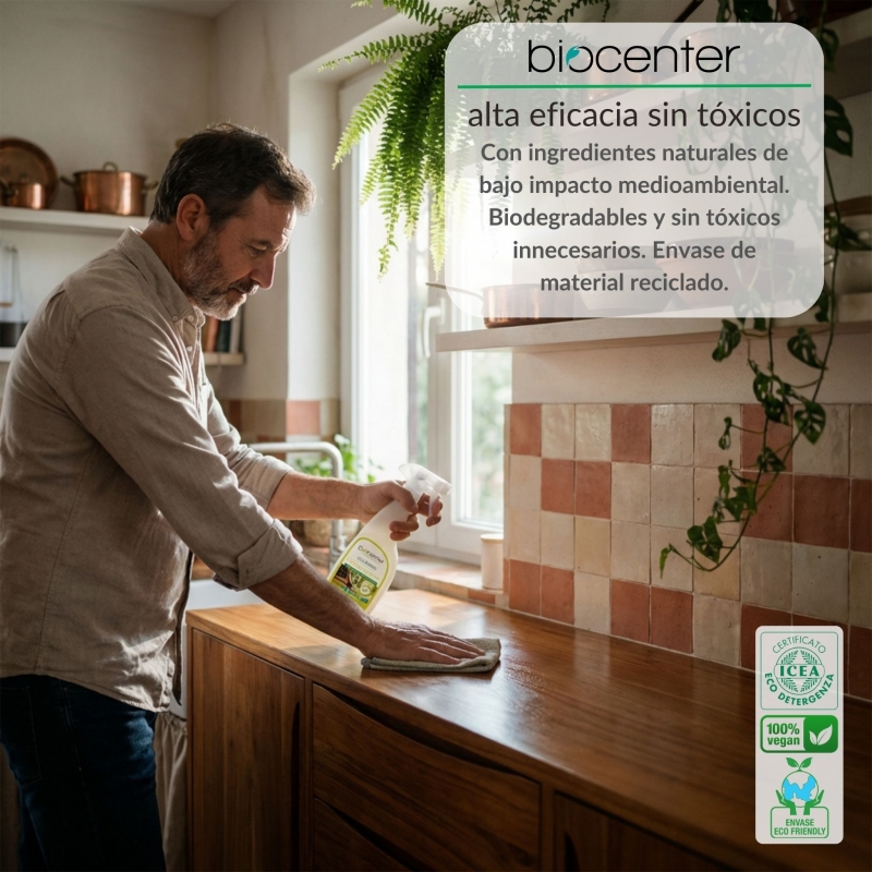 BIOCENTER Limpiador ecológico Multiusos y Cristales de Oxígeno Activo - Spray Ecofriendly 750 ml
