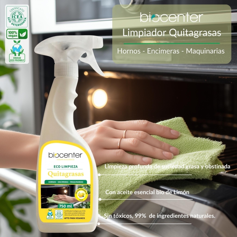 BIOCENTER Limpiador ecológico Quitagrasas - hornos y encimeras - Spray Ecofriendly 750 ml
