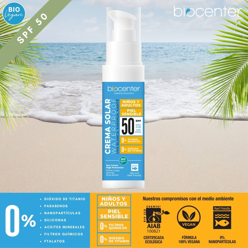 Protector Solar Natural SPF 50 Biocenter – Mineral, piel sensible y niños