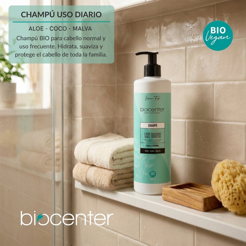 Champú natural uso diario Biocenter 500 ml para todo tipo de cabello
