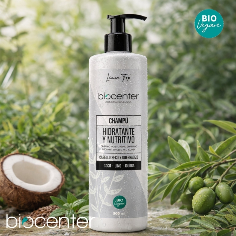 Champú natural hidratante y nutritivo Biocenter para cabello seco y dañado con aloe vera, lino y jojoba 500 ml