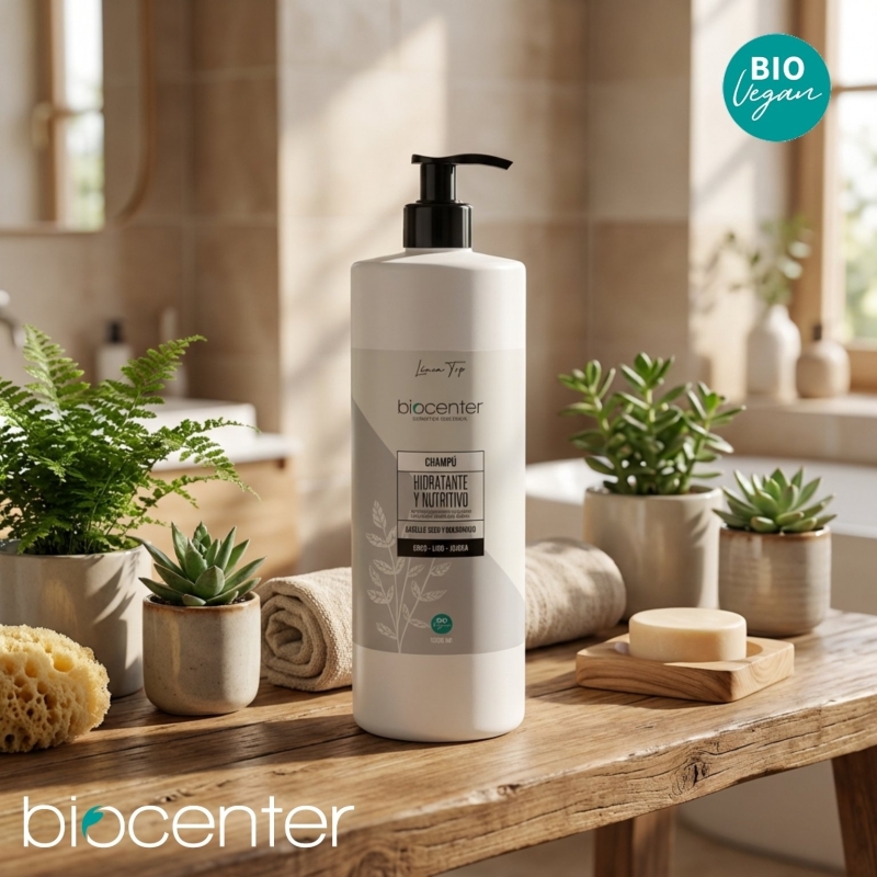 Champú natural hidratante y nutritivo Biocenter para cabello seco y dañado con aloe vera, lino y jojoba 500 ml