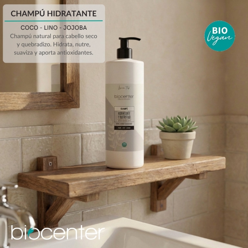 Champú natural hidratante y nutritivo Biocenter para cabello seco y dañado con aloe vera, lino y jojoba 500 ml