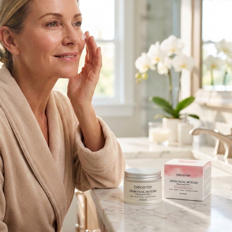 Crema facial antiedad natural Ácido hialurónico Biocenter efecto filler - suaviza visiblemente las arrugas