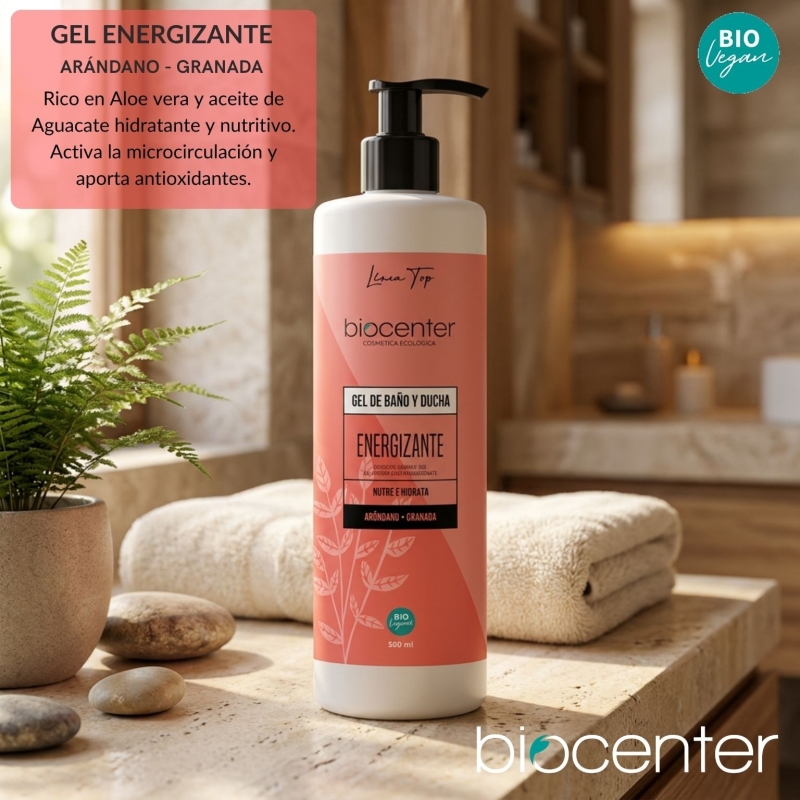 Gel de baño y ducha natural energizante BioCenter Granada - piel sensible - ecológico 500 ml