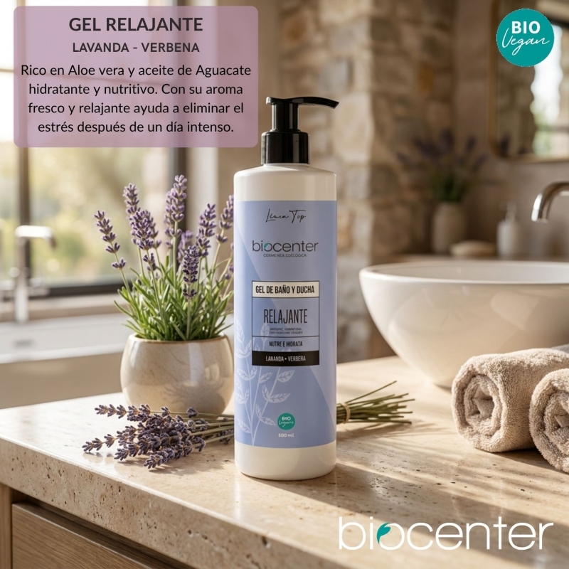 Gel de baño y ducha natural relajante Biocenter Lavanda - piel sensible - ecológico 500 ml
