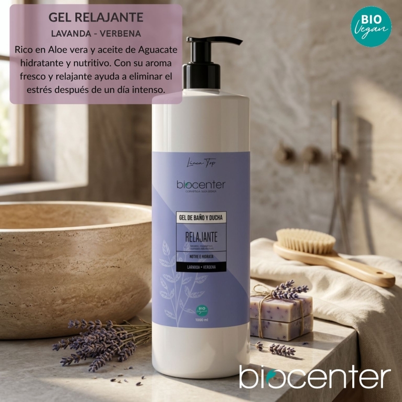 Gel de baño y ducha natural relajante Biocenter Lavanda - piel sensible - ecológico 1000 ml