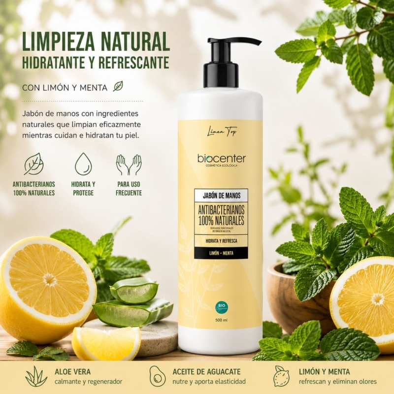 Jabón de manos natural Limón y Menta Biocenter 500 ml ecológico