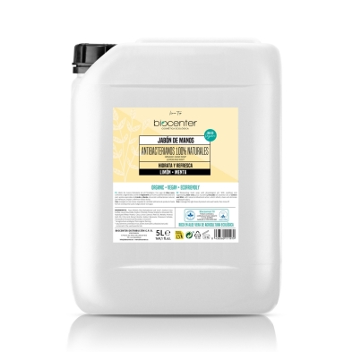 jabón de manos natural recarga 5 litros biocenter limón menta ecológico