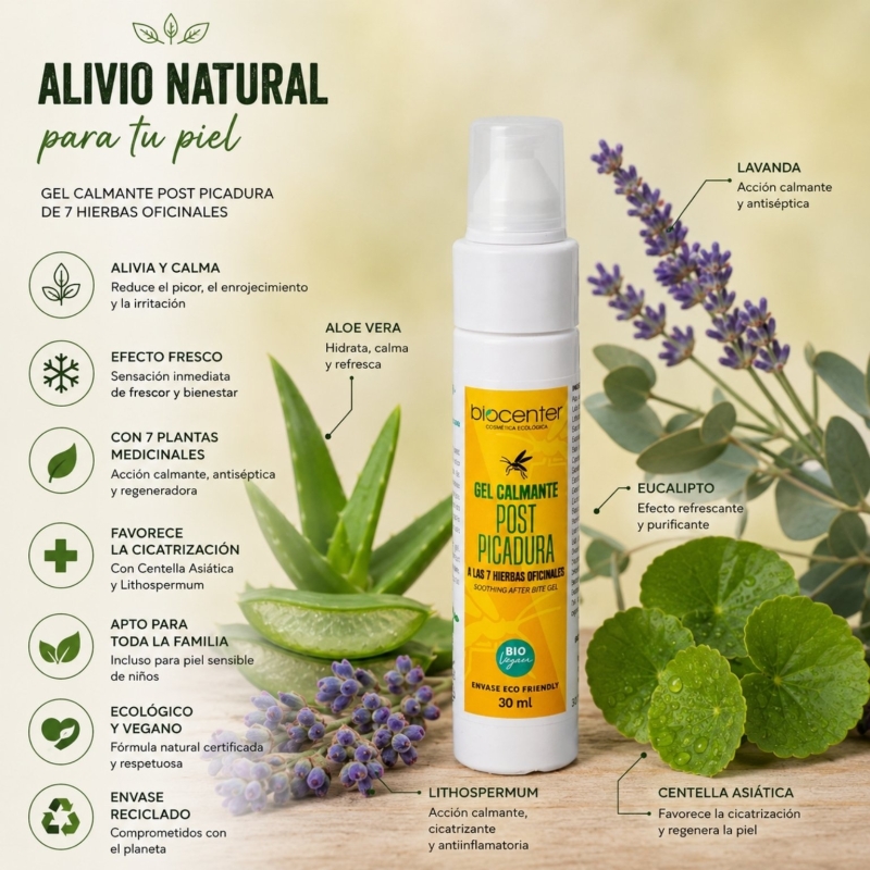 Gel Calmante Post Picadura Natural Biocenter – Alivio inmediato para picaduras e irritaciones de la piel