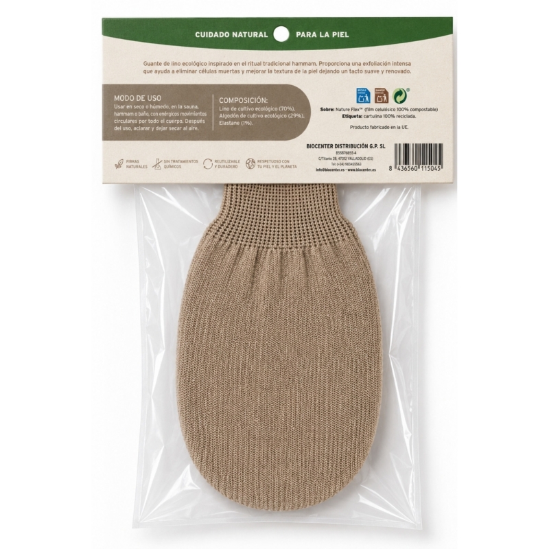 Guante de Lino Hammam Ecológico Biocenter – Exfoliación Profunda para una Piel Renovada