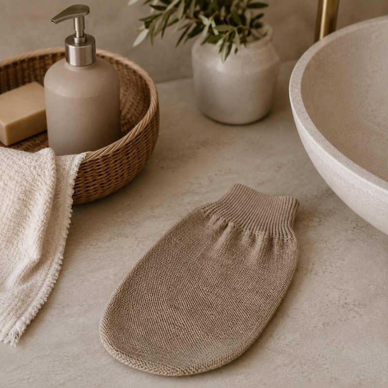 Guante de Lino Hammam Ecológico Biocenter – Exfoliación Profunda para una Piel Renovada