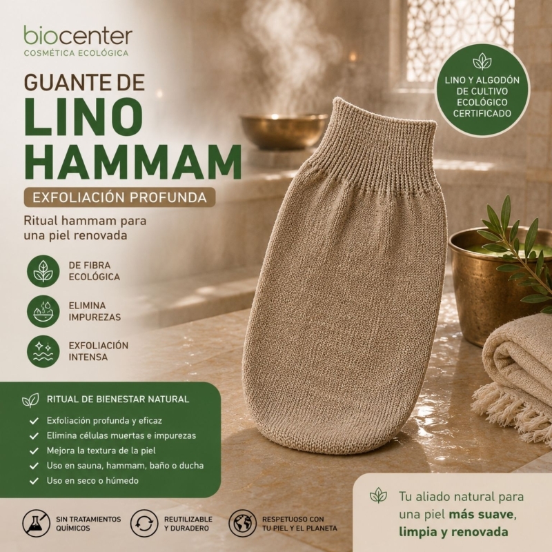Guante de Lino Hammam Ecológico Biocenter – Exfoliación Profunda para una Piel Renovada
