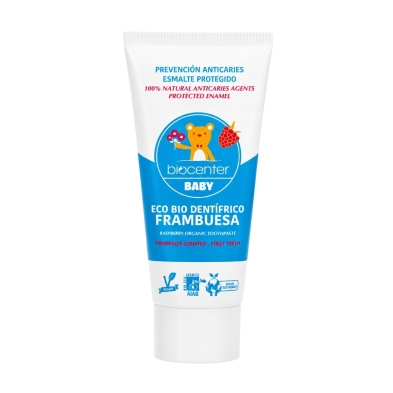 Pasta de dientes natural para niños de frambuesa Biocenter sin flúor ecológica y vegana