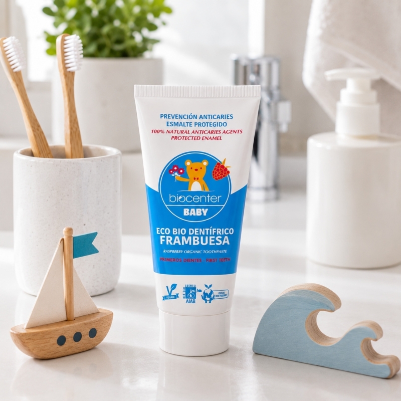Pasta de Dientes Natural para Niños de Frambuesa Biocenter – Dentífrico Ecológico Sin Flúor para Bebés y Niños