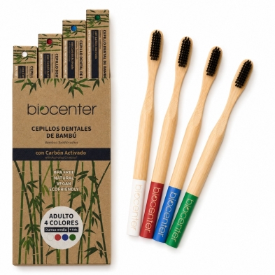 Cepillos de Dientes de Bambú Adulto con Carbón Activado | Pack 4 | Biocenter