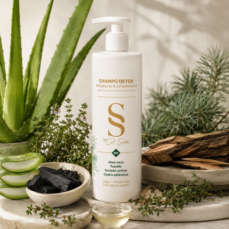 BY SOL SANTOS Champú detox hidratante - Champú natural sin perfume - 500 ml