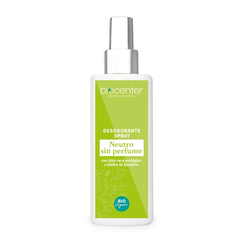 Desodorante Natural Spray Neutro Biocenter 100 ml, sin perfume con Piedra de Alumbre y Aloe Vera ecológico para piel sensible