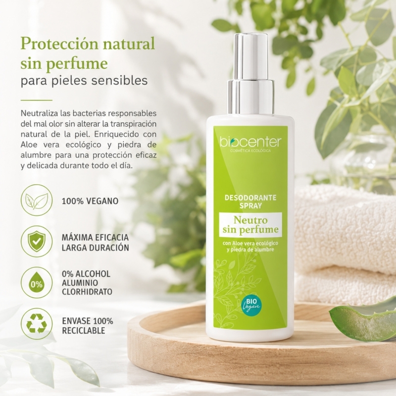 Desodorante Natural Spray Neutro Biocenter 100 ml – Sin Perfume para Piel Sensible