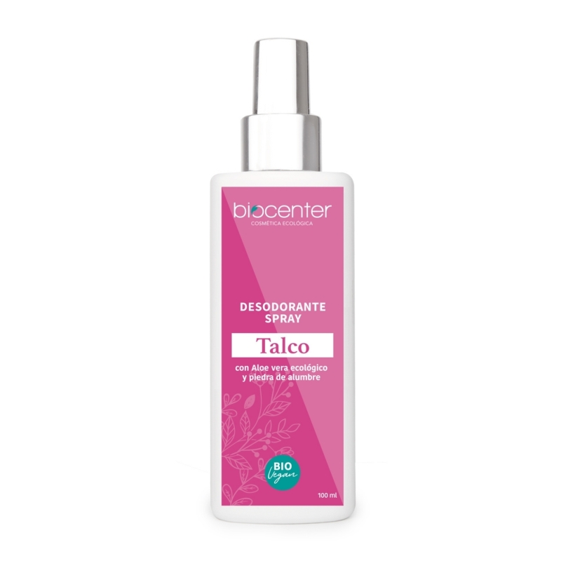 Desodorante Natural Spray Talco Biocenter 100 ml con Aloe Vera ecológico y Piedra de Alumbre para piel sensible