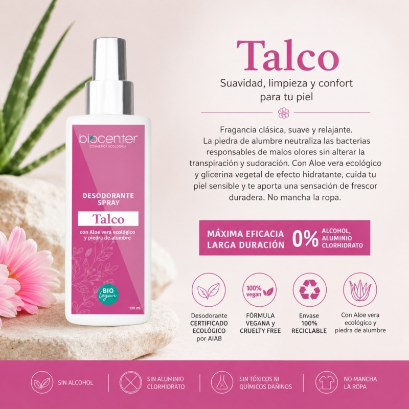 Desodorante Natural Spray Talco Biocenter 100 ml – Frescor Suave para Piel Sensible