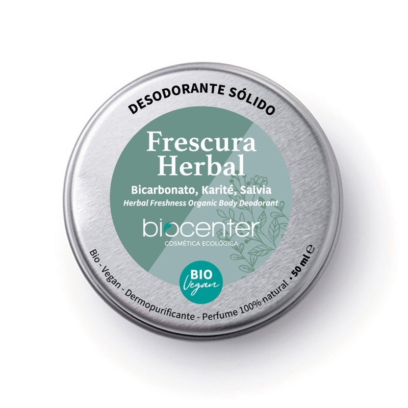 Desodorante Sólido Natural Frescura Herbal Biocenter 50 ml con bicarbonato, Karité ecológico, perfume 100% natural