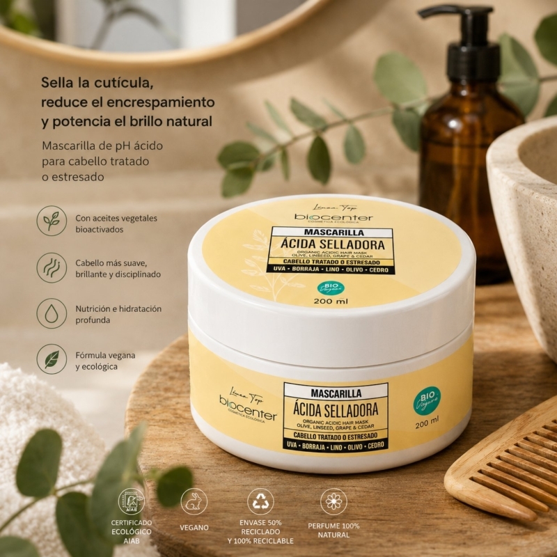 Mascarilla Ácida Selladora pH Ácido Biocenter – Antiencrespamiento y brillo para cabello tratado - 200 ml
