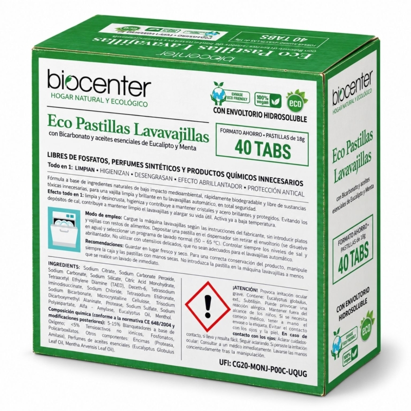 Eco Pastillas Lavavajillas Todo en Uno Biocenter – 40 dosis