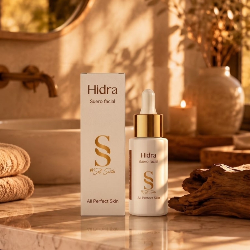 Suero Facial Hidra Sol Santos – Ácido Hialurónico, Hidratación y Luminosidad, Antiedad – 30 ml